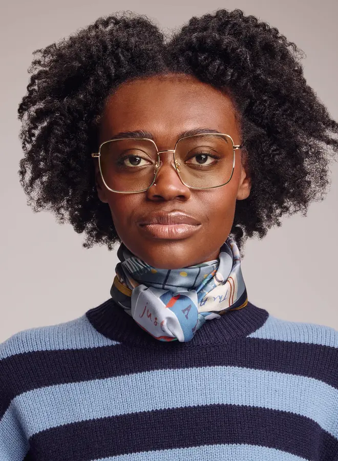 Foulard Echo grand carré bibliothèque bleu multi