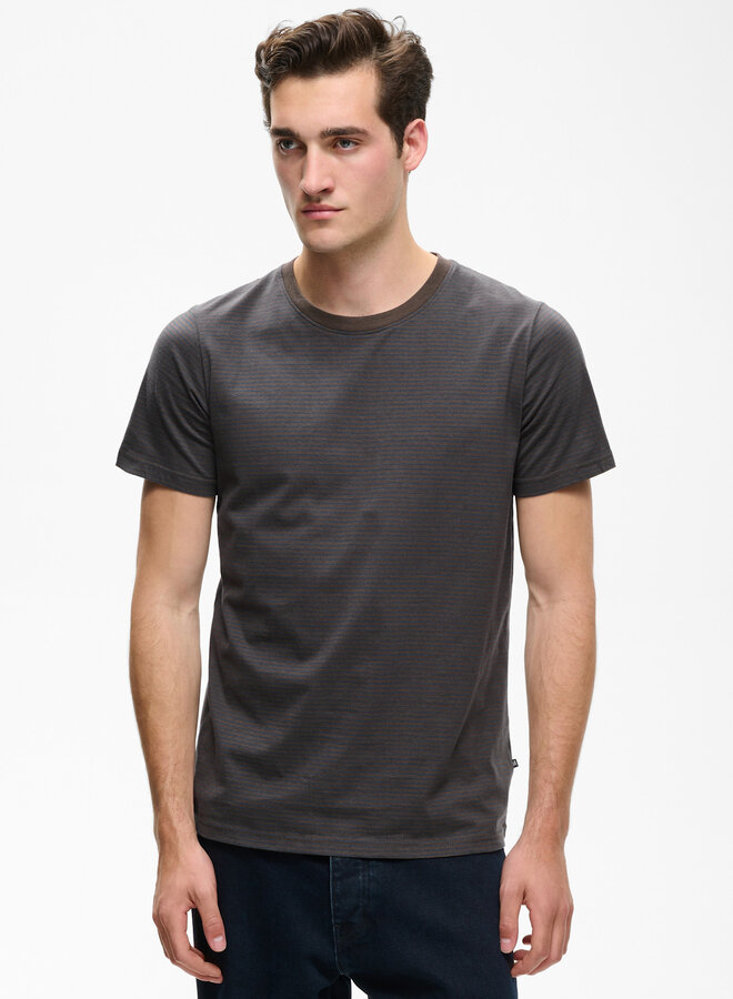 T-shirt Matinique Jermane rayé brun café & bleu marine