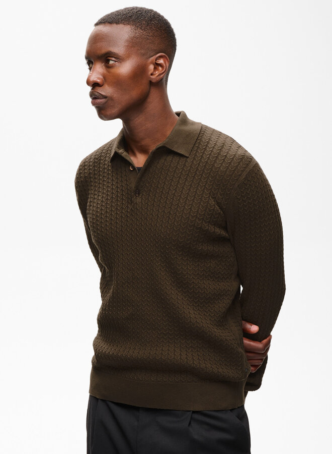 Tricot Matinique Polo à col polo câblé brun café