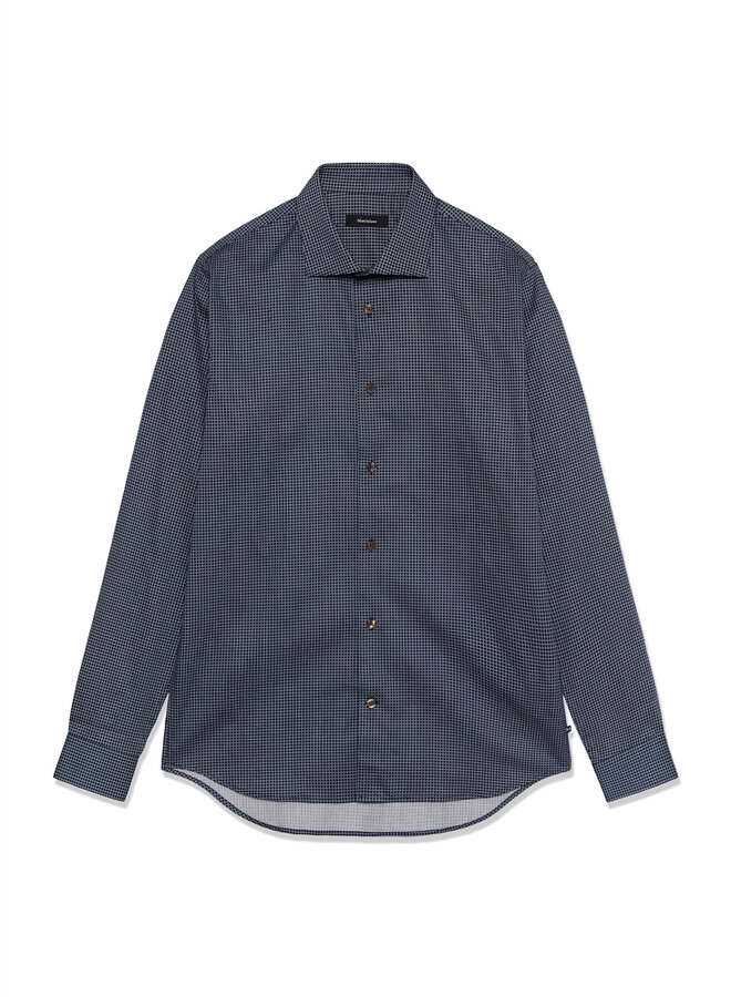 Chemise Matinique Trostol bleu marine à carreaux fins gris pâle
