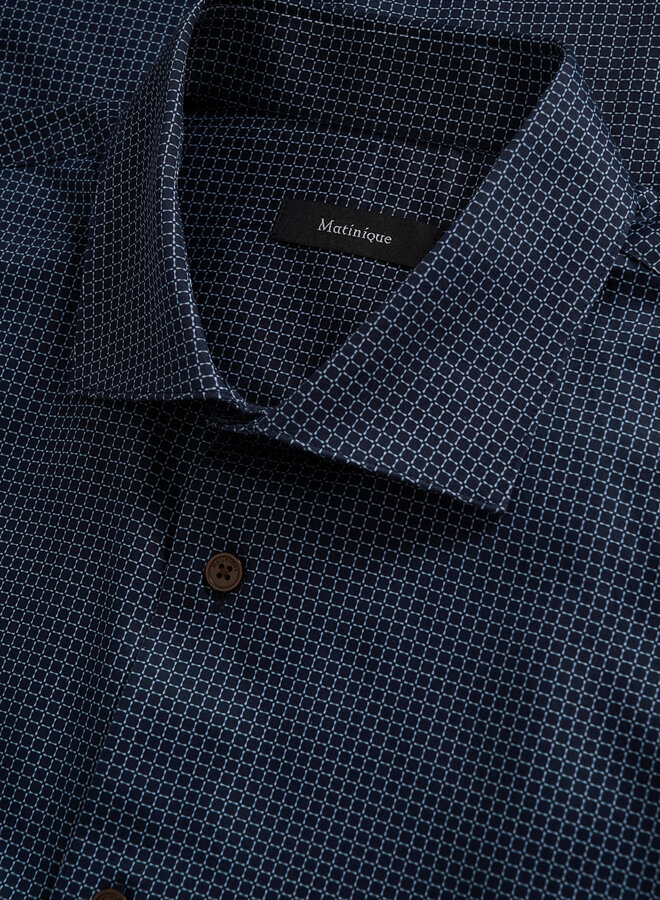 Chemise Matinique Trostol bleu marine à carreaux fins gris pâle