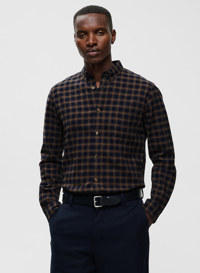Chemise Matinique Trostol en flanelle & carreaux bleu marine & beige camel