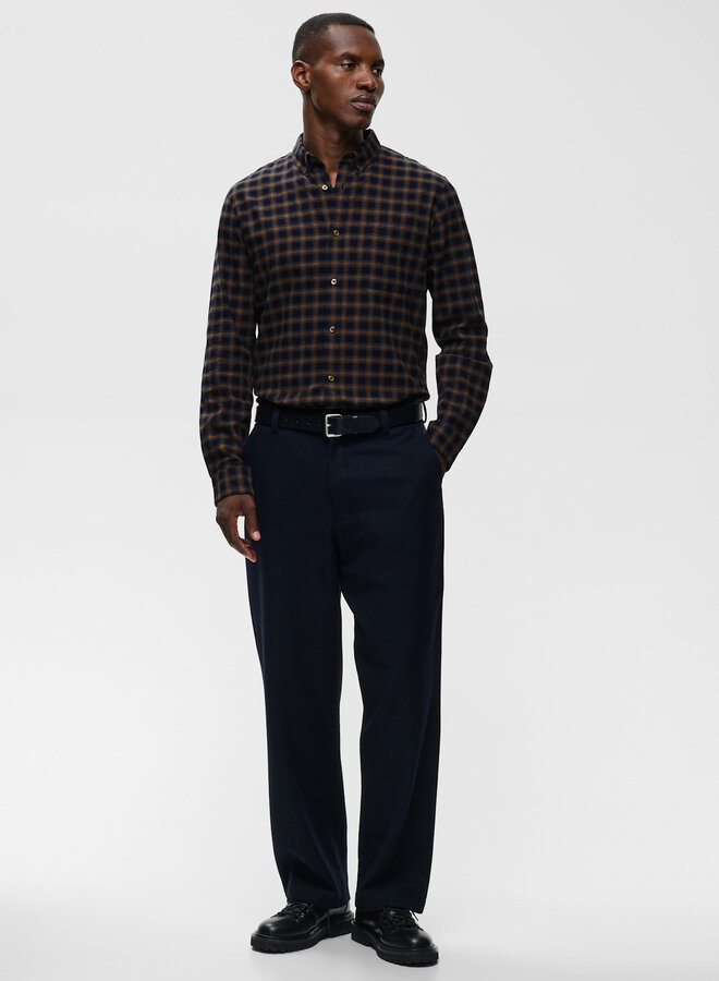 Chemise Matinique Trostol en flanelle & carreaux bleu marine & beige camel