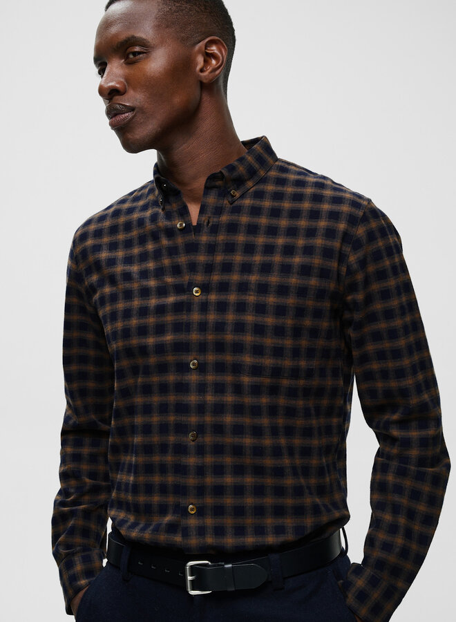 Chemise Matinique Trostol en flanelle & carreaux bleu marine & beige camel