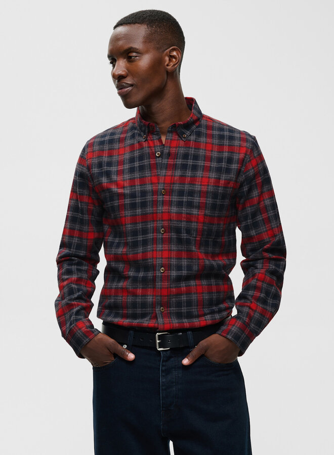 Chemise Matinique Trostol en flanelle & carreaux rouges, gris & bleu marine