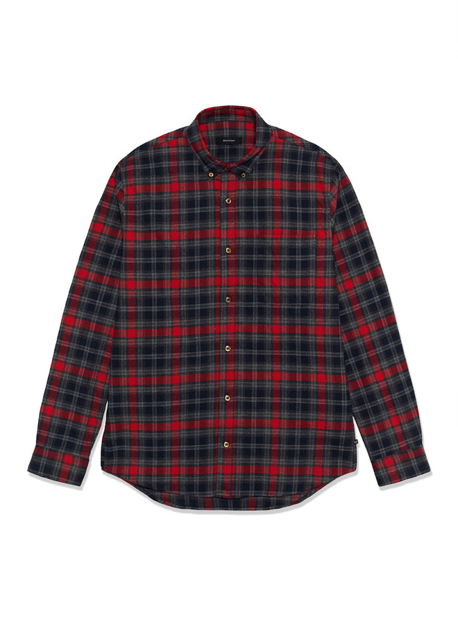 Chemise Matinique Trostol en flanelle & carreaux rouges, gris & bleu marine