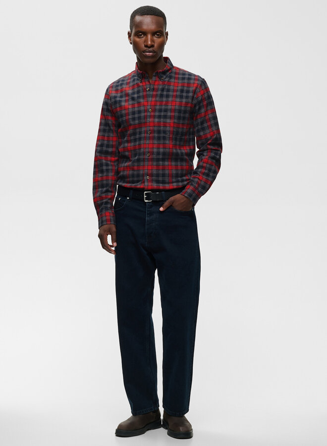 Chemise Matinique Trostol en flanelle & carreaux rouges, gris & bleu marine