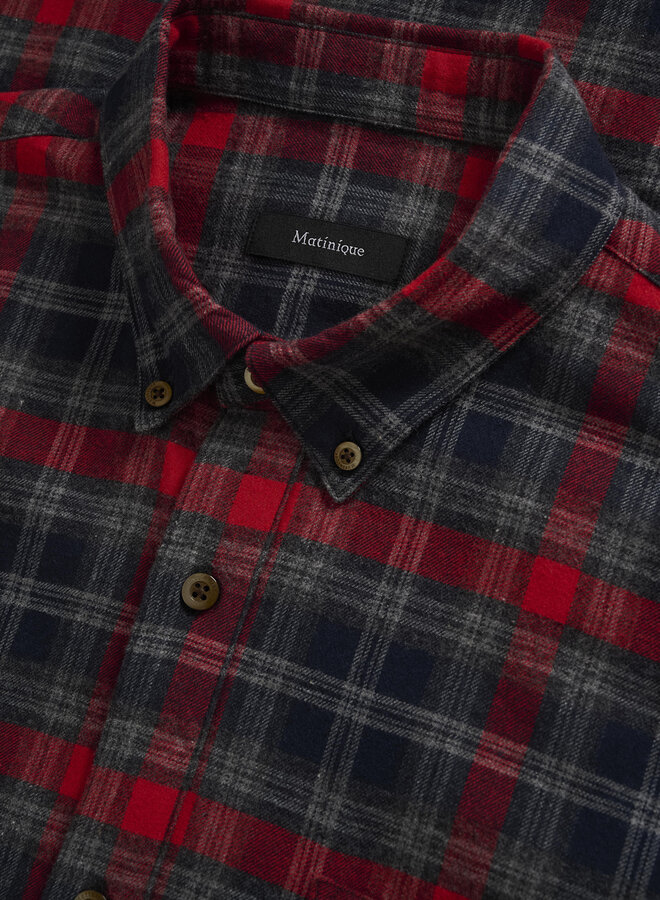 Chemise Matinique Trostol en flanelle & carreaux rouges, gris & bleu marine