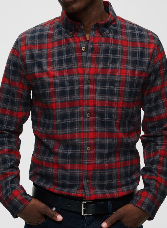 Chemise Matinique Trostol en flanelle & carreaux rouges, gris & bleu marine