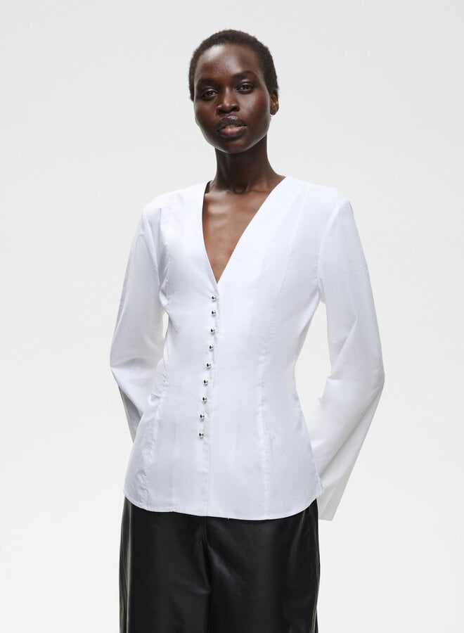 Blouse InWear Olsen ajustée à col V à boutons argent blanche