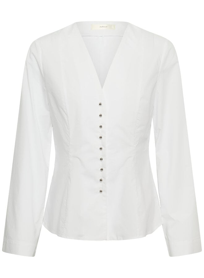 Blouse InWear Olsen ajustée à col V à boutons argent blanche