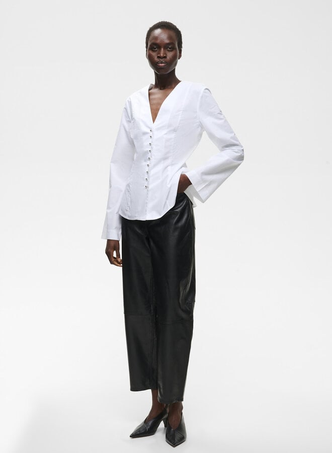 Blouse InWear Olsen ajustée à col V à boutons argent blanche