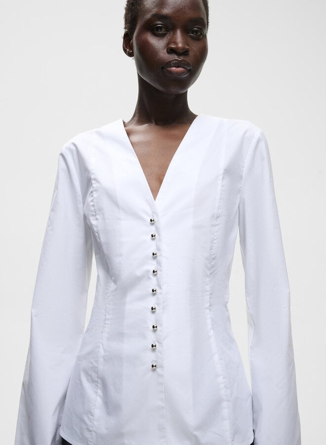 Blouse InWear Olsen ajustée à col V à boutons argent blanche