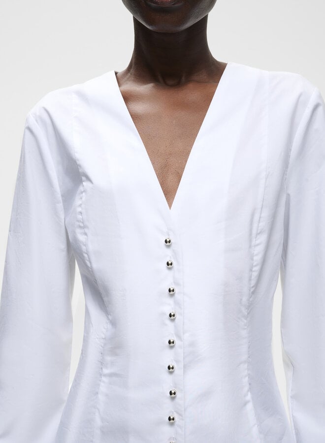 Blouse InWear Olsen ajustée à col V à boutons argent blanche