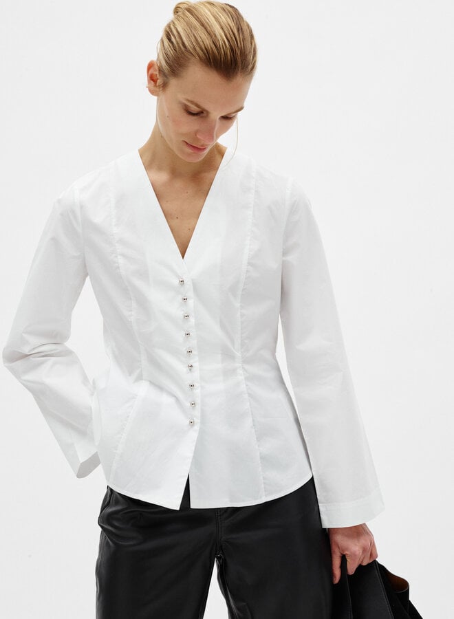Blouse InWear Olsen ajustée à col V à boutons argent blanche