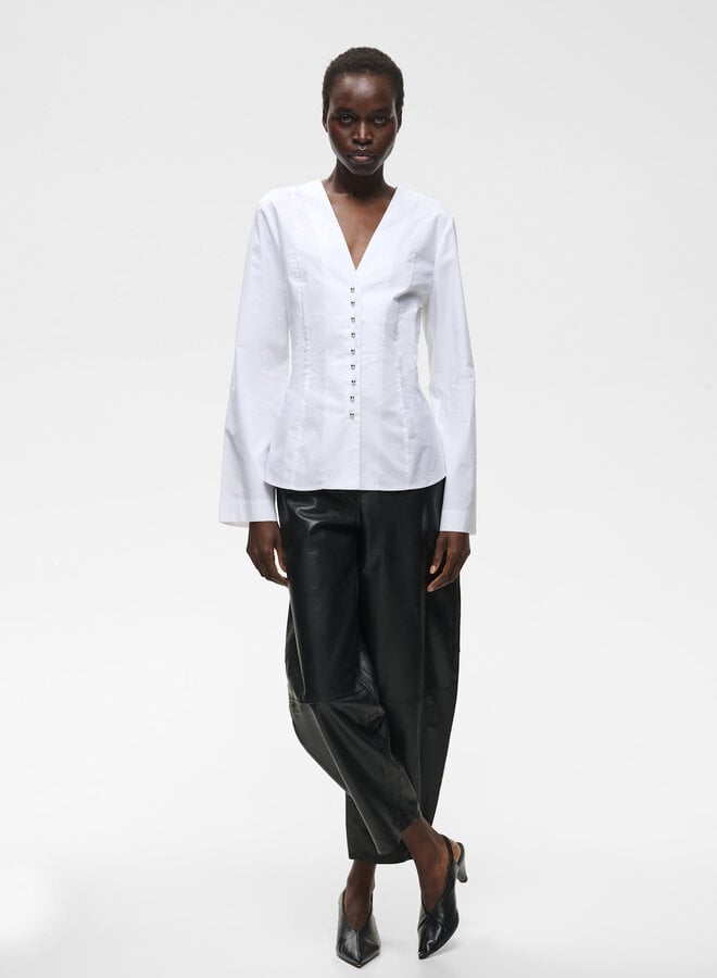 Blouse InWear Olsen ajustée à col V à boutons argent blanche