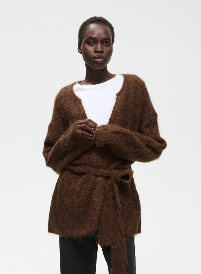 Cardigan InWear Pello cache-coeur ceinturé & poilu beige camel foncé