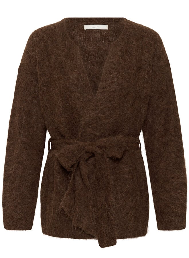 Cardigan InWear Pello cache-coeur ceinturé & poilu beige camel foncé