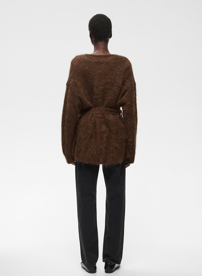 Cardigan InWear Pello cache-coeur ceinturé & poilu beige camel foncé