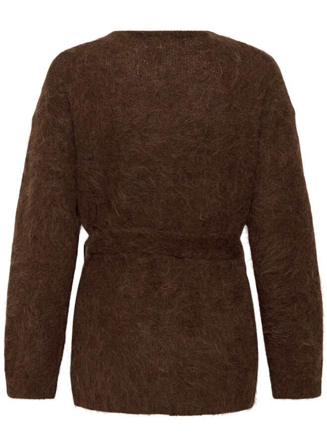 Cardigan InWear Pello cache-coeur ceinturé & poilu beige camel foncé