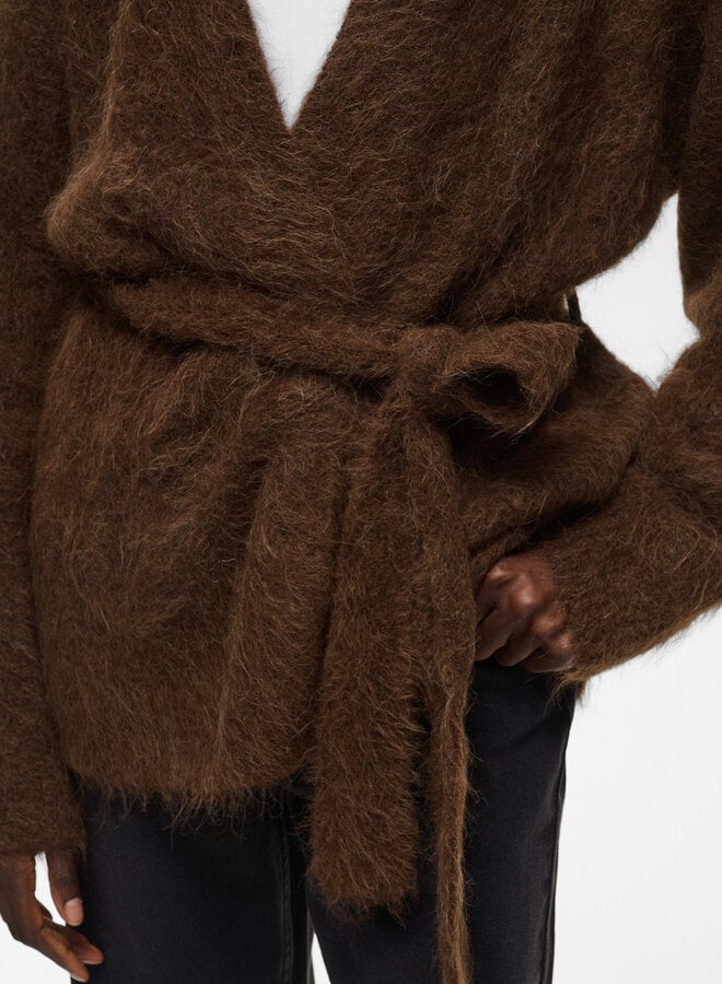 Cardigan InWear Pello cache-coeur ceinturé & poilu beige camel foncé