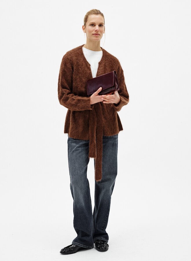Cardigan InWear Pello cache-coeur ceinturé & poilu beige camel foncé