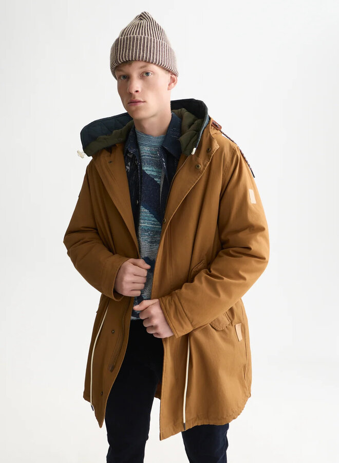 Manteau parka Scotch & Soda mi-long à capuche jaune dijon