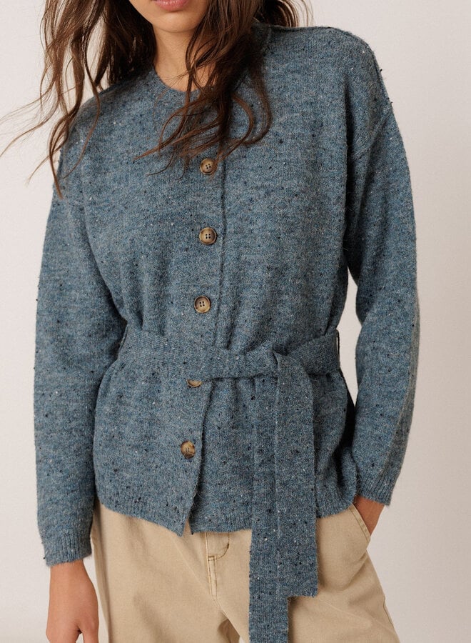Cardigan Indi & Cold à col rond boutonné & ceinturé bleu