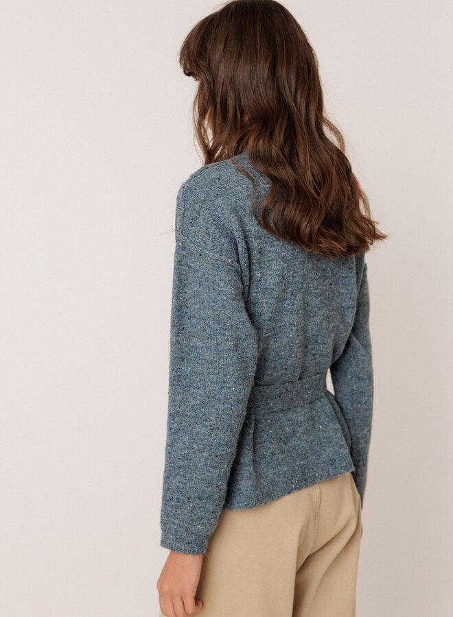 Cardigan Indi & Cold à col rond boutonné & ceinturé bleu