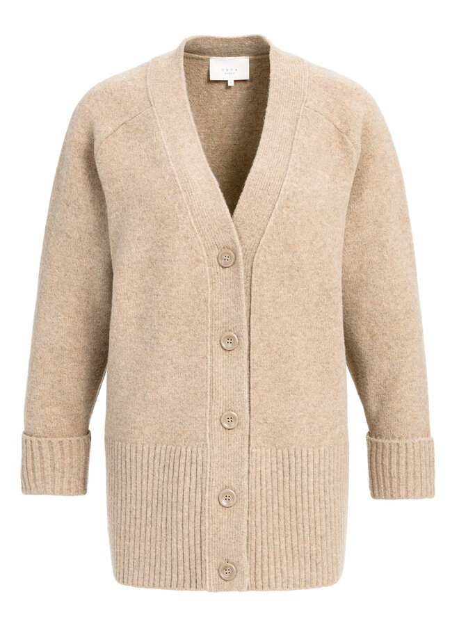 Cardigan Yaya mi-long à col V boutonné beige camel pâle