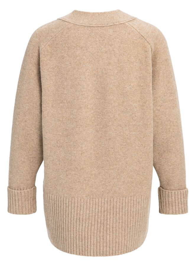 Cardigan Yaya mi-long à col V boutonné beige camel pâle