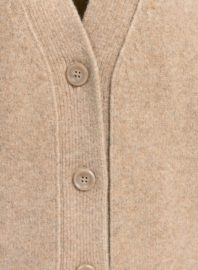 Cardigan Yaya mi-long à col V boutonné beige camel pâle