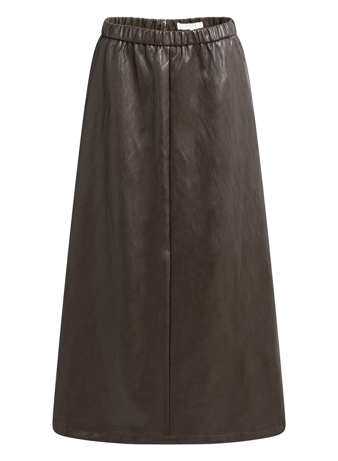 Jupe midi Yaya en cuir vegan brune