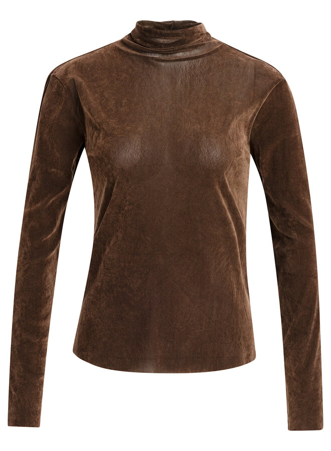 Chandail Yaya à col montant ajusté effet velours brun cacao