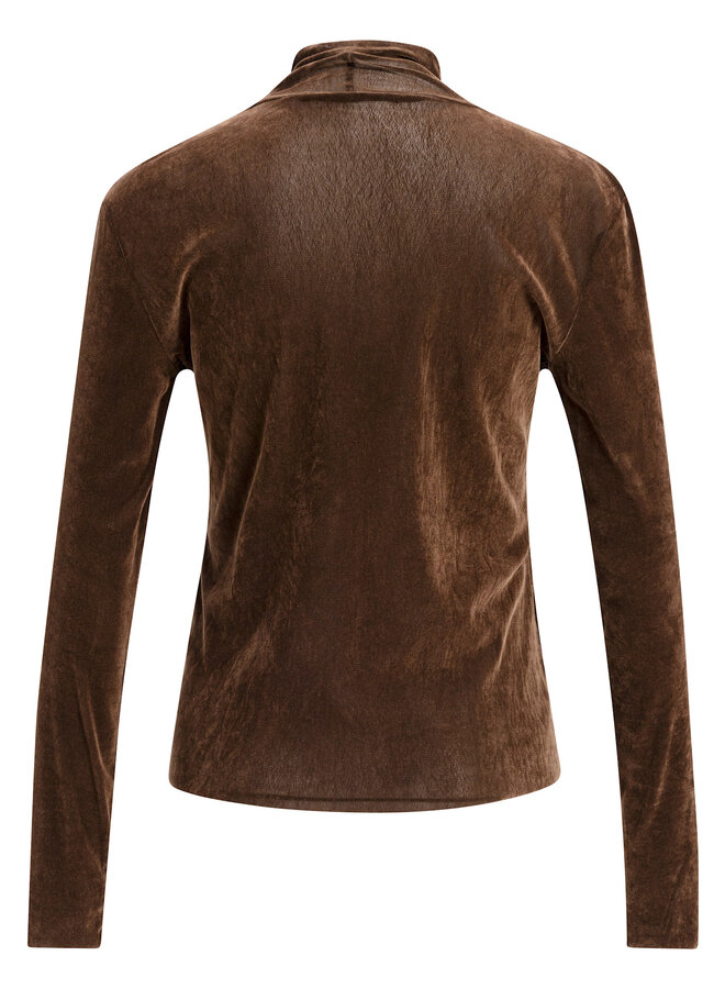 Chandail Yaya à col montant ajusté effet velours brun cacao