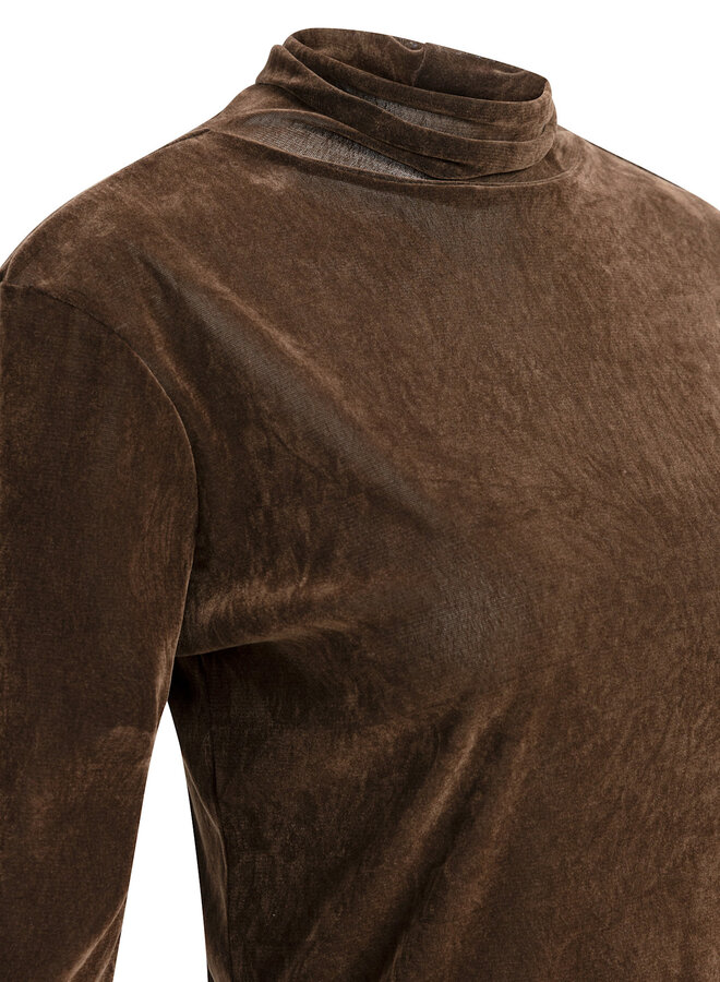 Chandail Yaya à col montant ajusté effet velours brun cacao