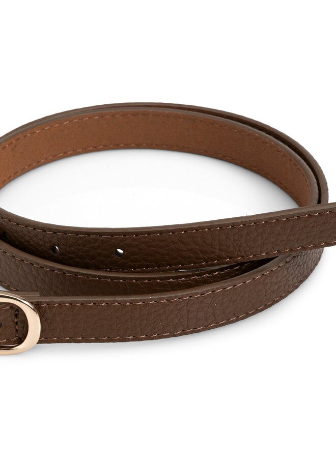 Ceinture étroite Yaya en cuir brun cacao & boucle dorée