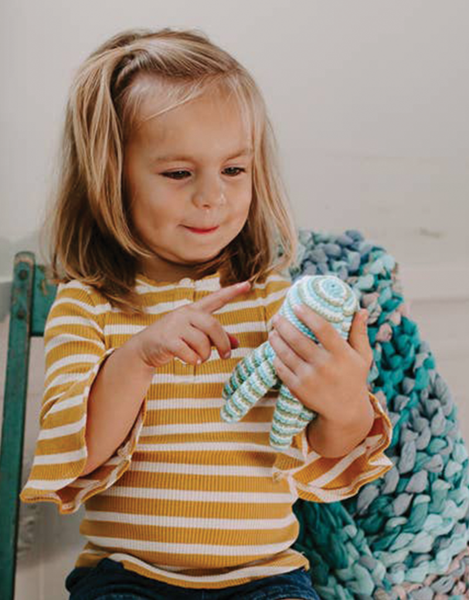 Pebble Green Octopus Knitted Rattle