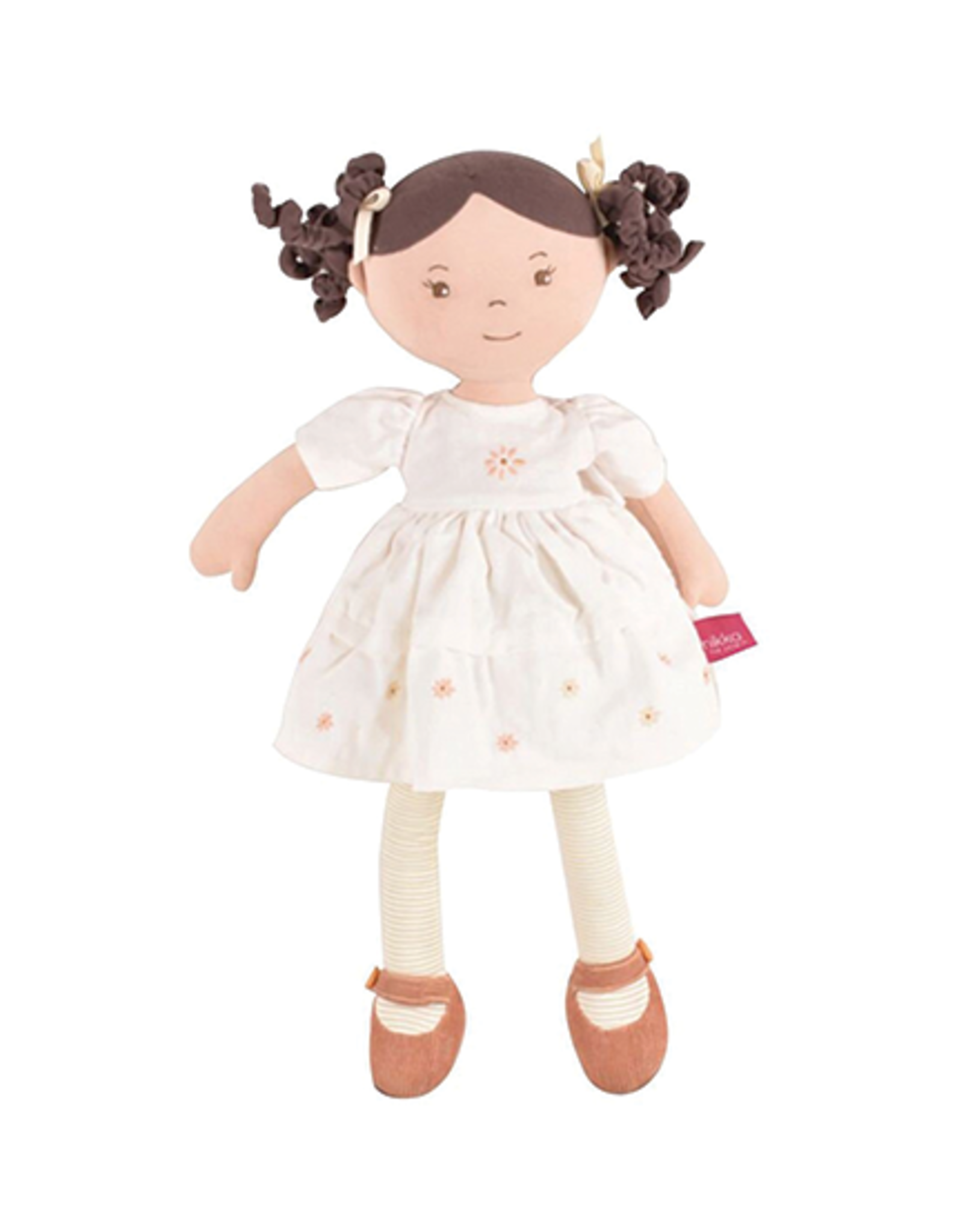 Tikiri Cecilia Brown Hair Doll in Cream Linen Dress, 17"