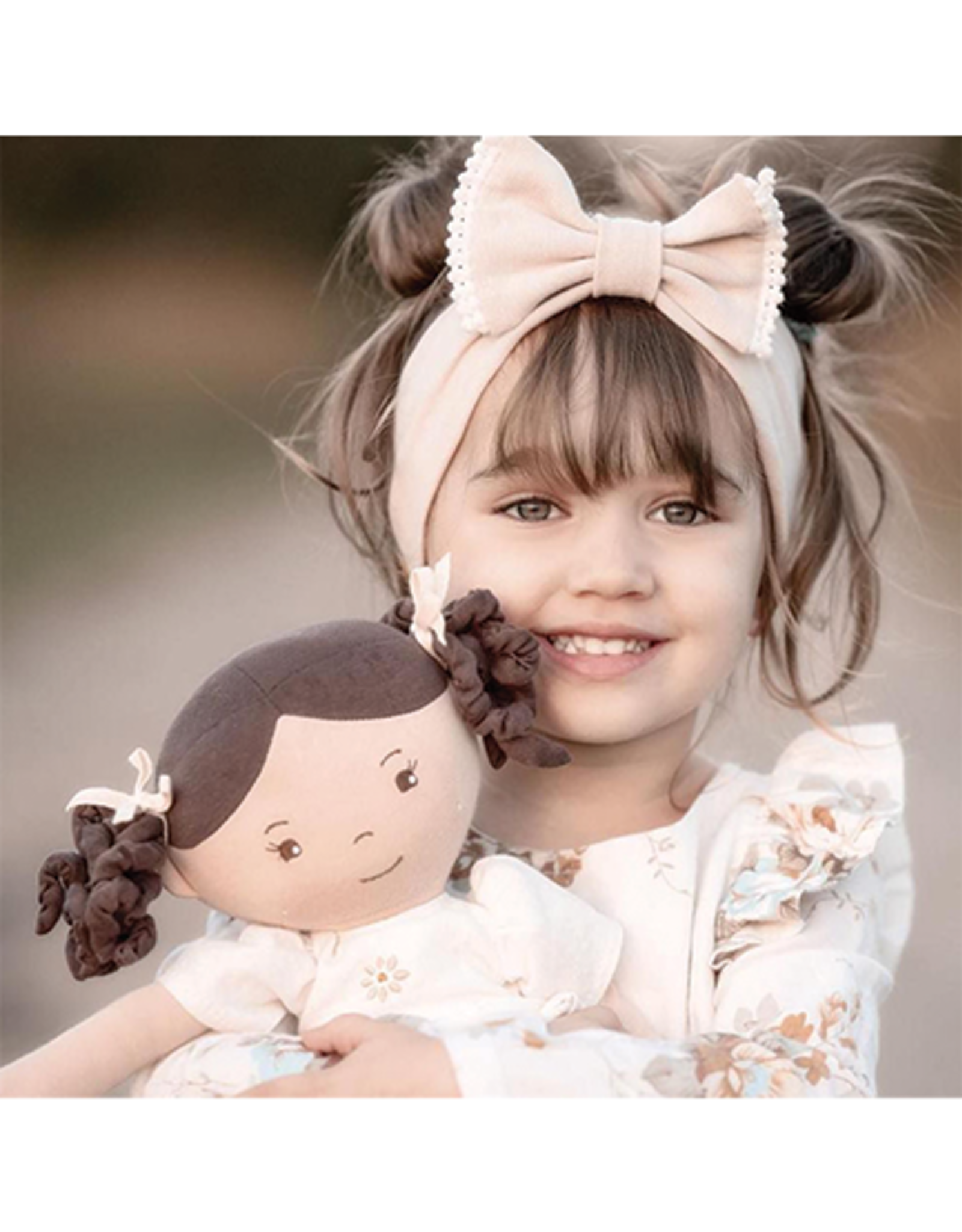 Tikiri Cecilia Brown Hair Doll in Cream Linen Dress, 17"