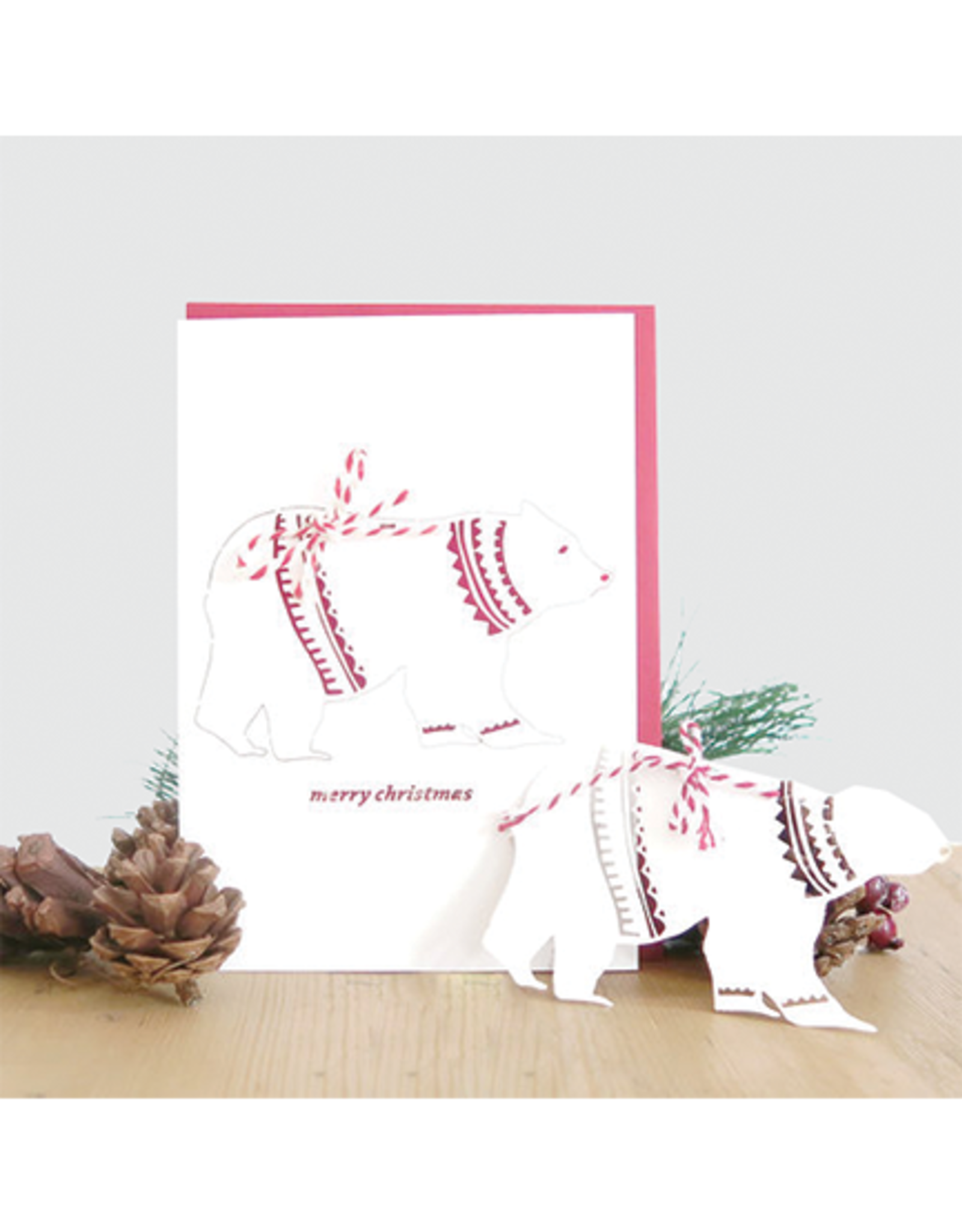 "Bear" Christmas Wreath Card, 3D Papercut