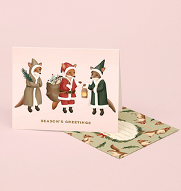 "Season's Greetings" Santa Foxes Card