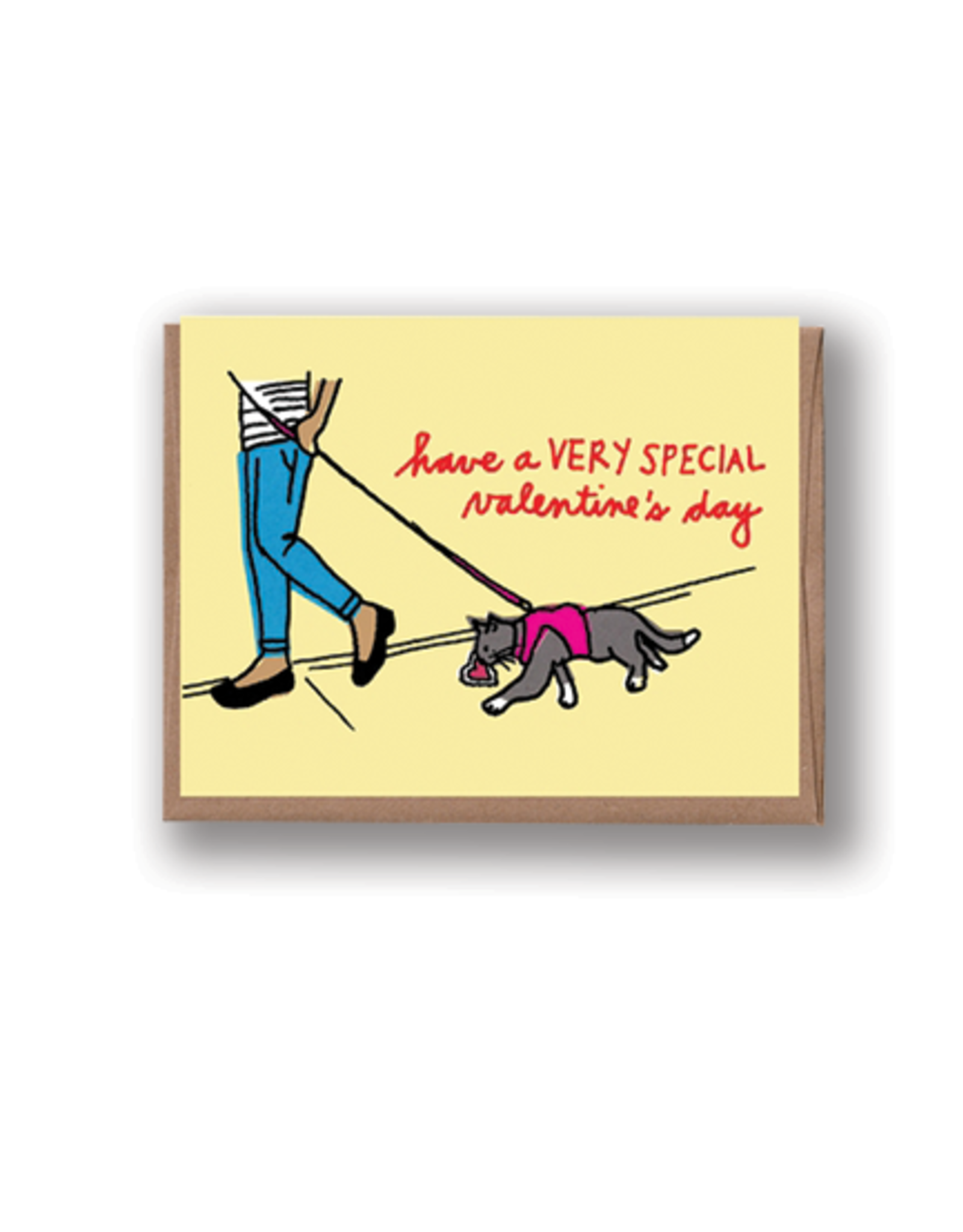 Cat on Leash Valentine's Card