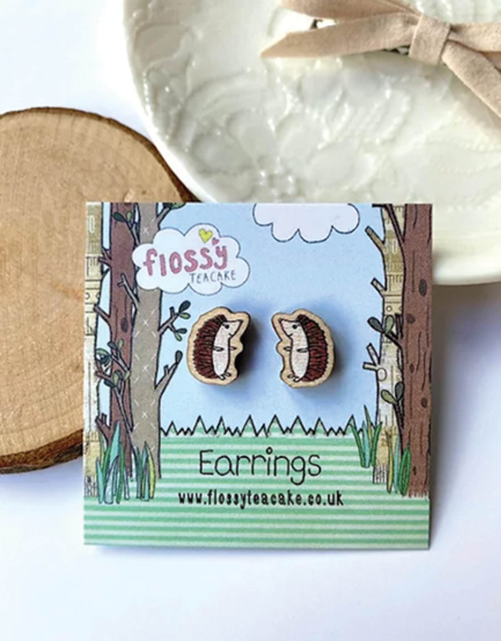 Flossy Teacake Hedgehog Wooden Earrings