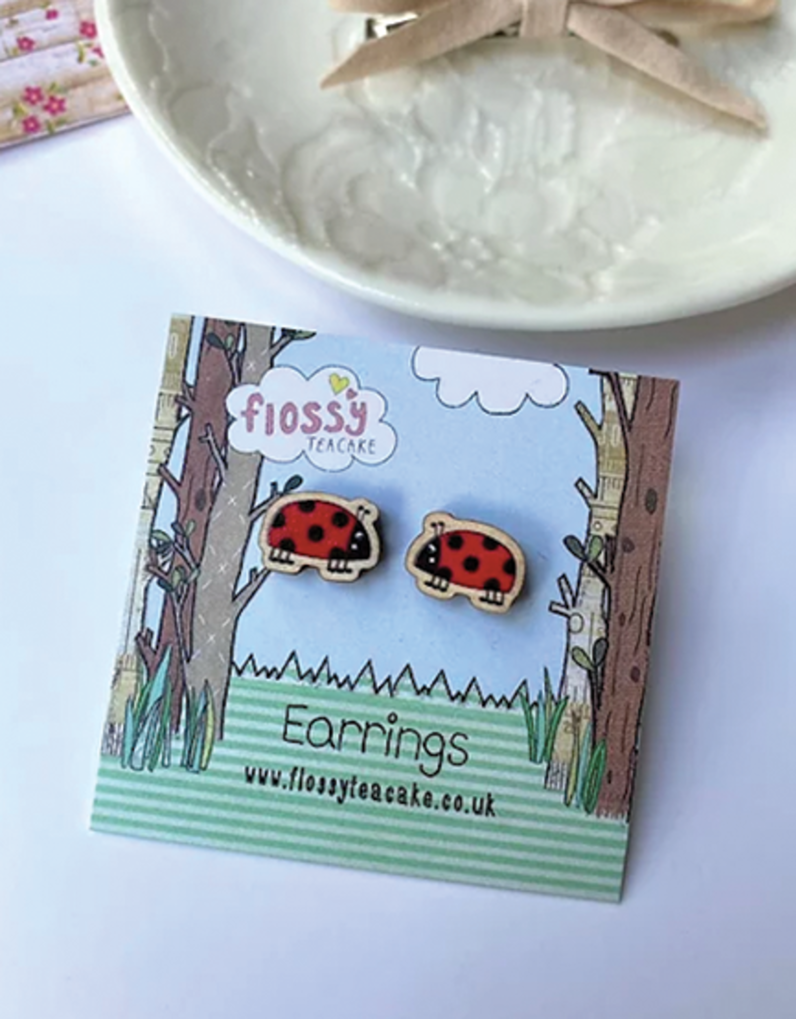 Flossy Teacake Ladybug Wooden Earrings