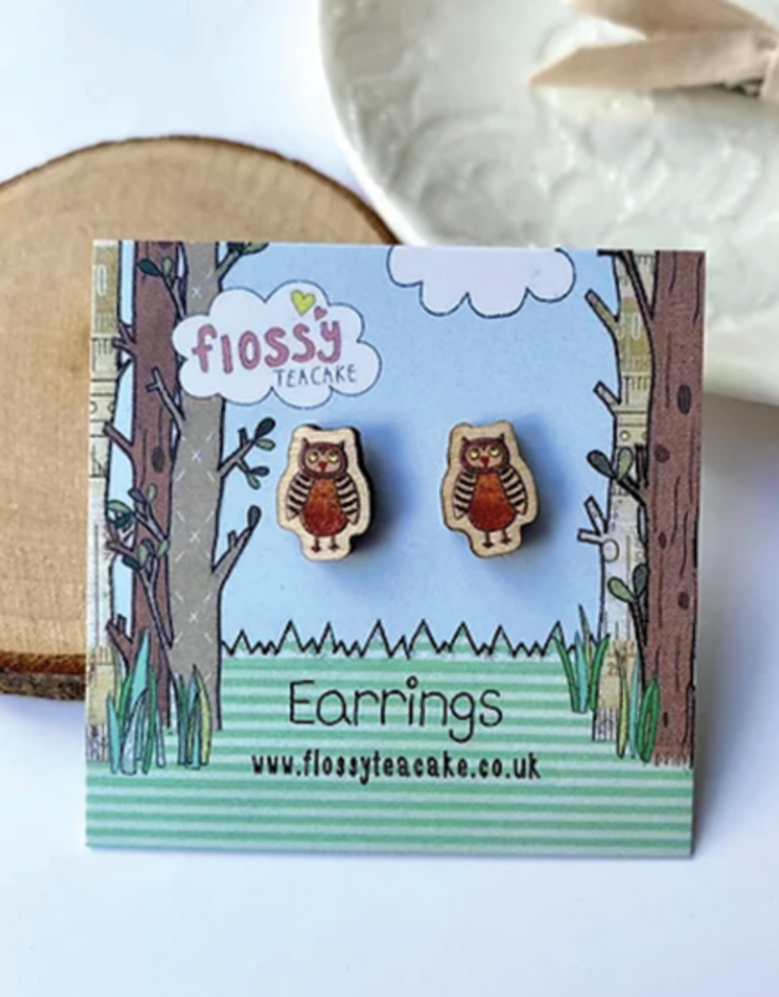 Flossy Teacake Owl Wooden Earrings