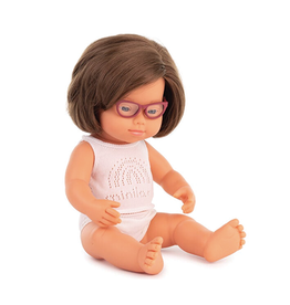 Miniland Baby Doll Euro Downs Syndrome, Glasses, Girl  15"
