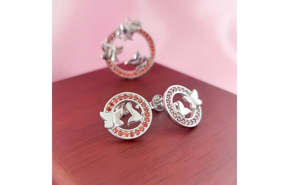 JUEGO ROJO MARIPOSAS PLATA 925