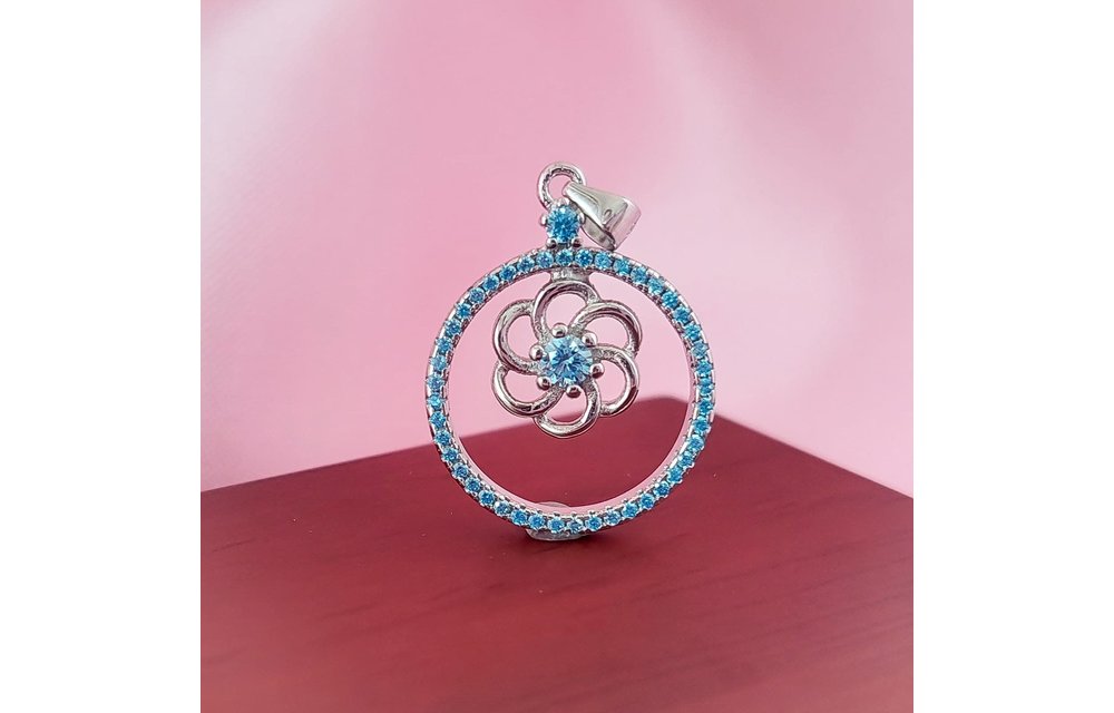 JUEGO FLOR EN CIRC CELESTE PLATA 925