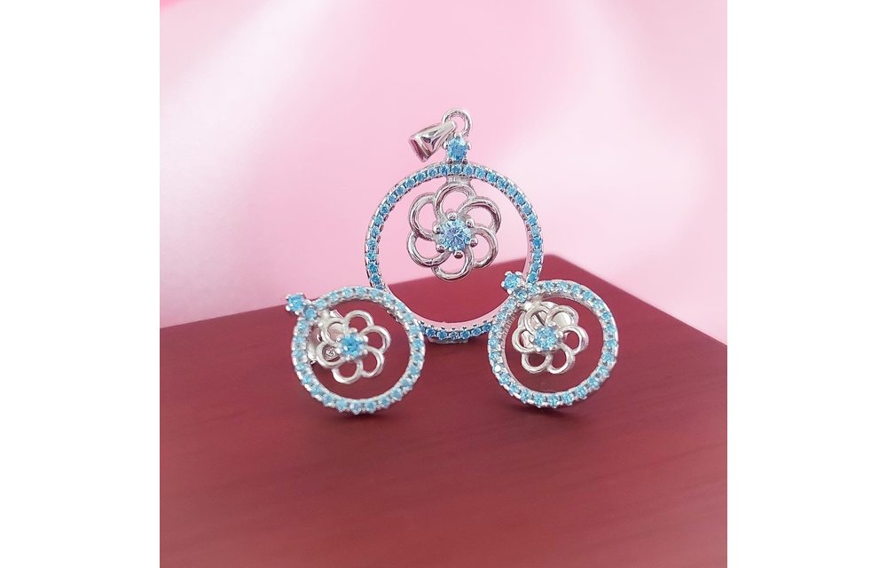 JUEGO FLOR EN CIRC CELESTE PLATA 925 210000001225